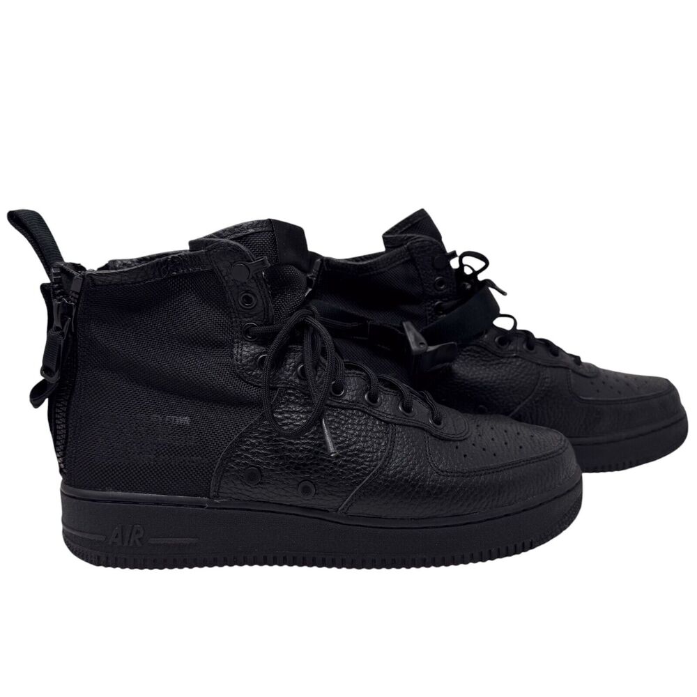 Men's Nike SF Air Force 1 Mid Triple Black Winter Boot Shoes Leather 2017 10.5